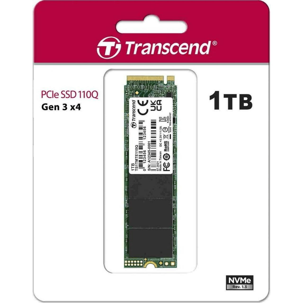 Transcend 110Q M.2 1TB PCIe 3.0 NVMe QLC 3D NAND Internal SSD TS1TMTE1