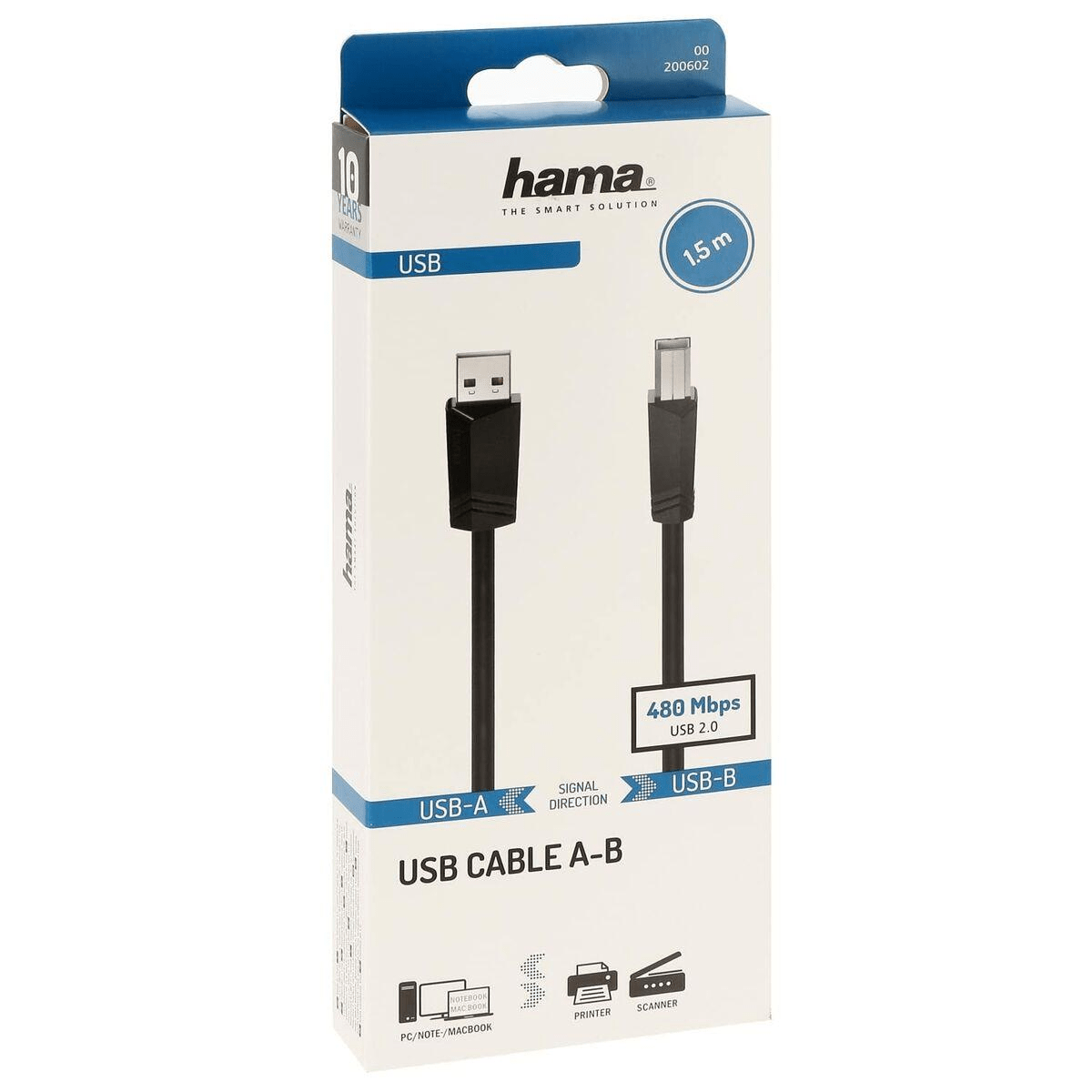 Hama 1.5 m USB 2.0 USB-A USB-B Cable Black 200602