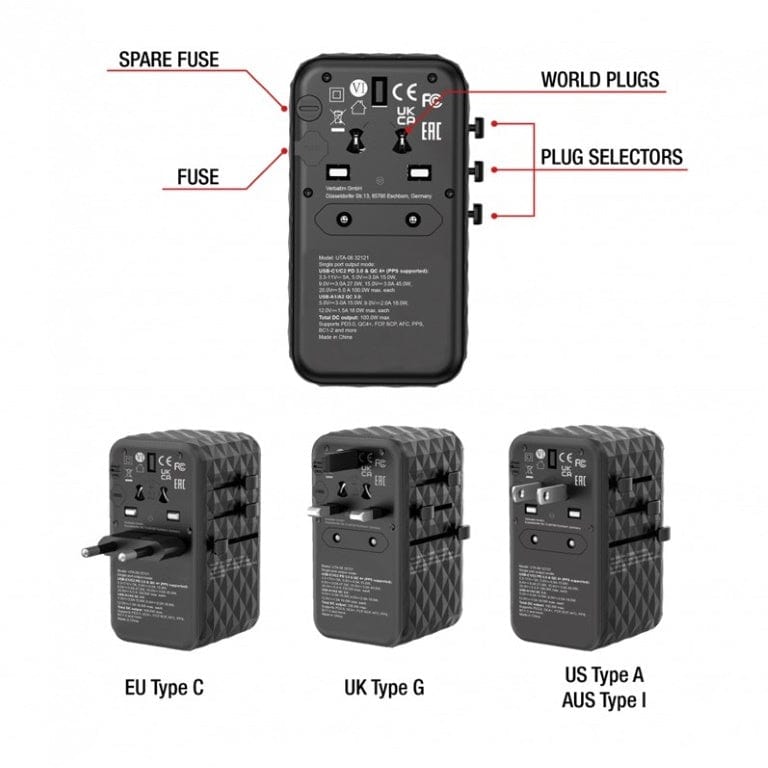 Verbatim UTA-06 100W GaN III Universal Travel Adapter 32121