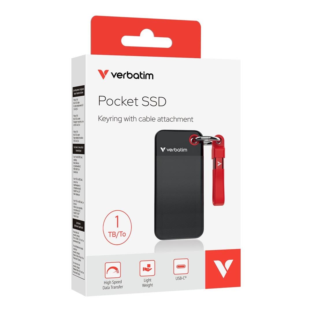 Verbatim 1TB M.2 USB 3.2 External Pocket SSD Black Red 32192