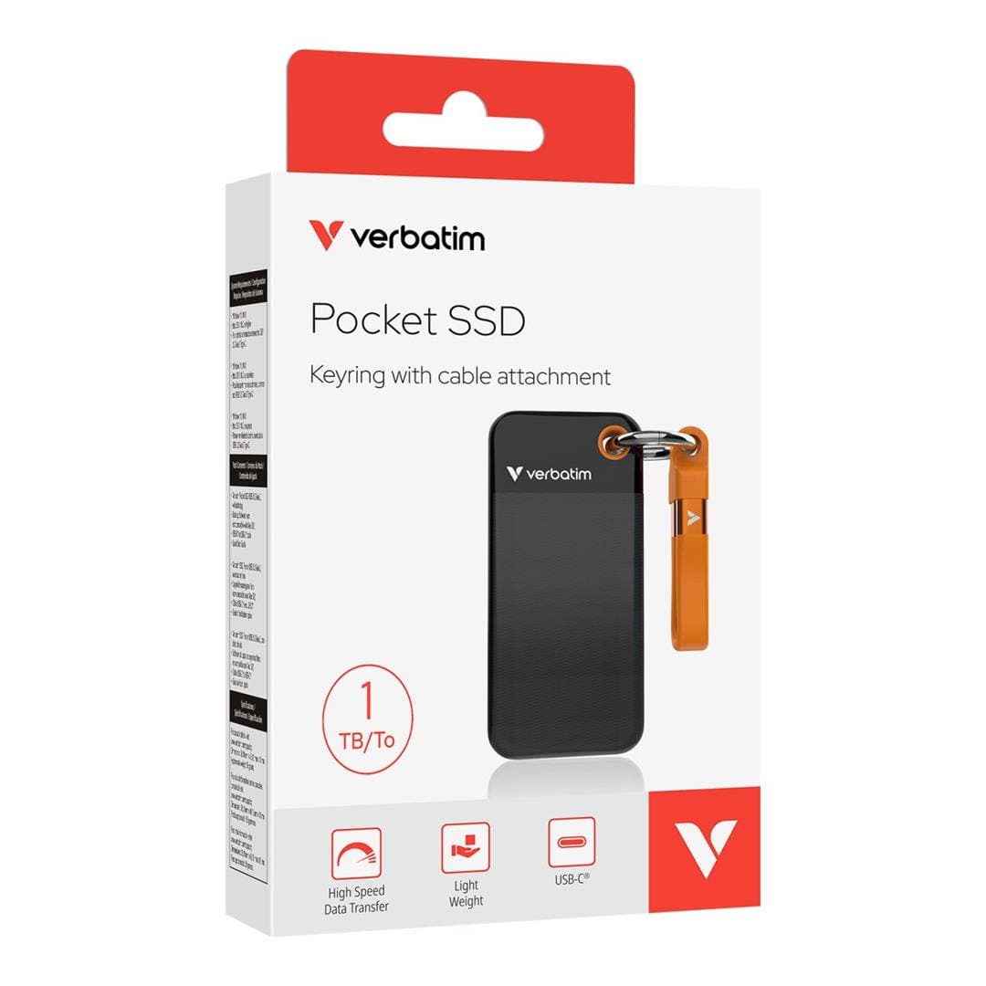 Verbatim 1TB M.2 USB 3.2 External Pocket SSD Black Orange 32193