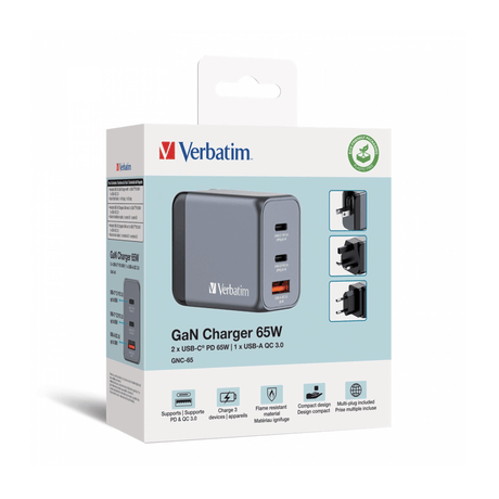 Verbatim 65W 3-in-1 GaN Wall Charger 32201