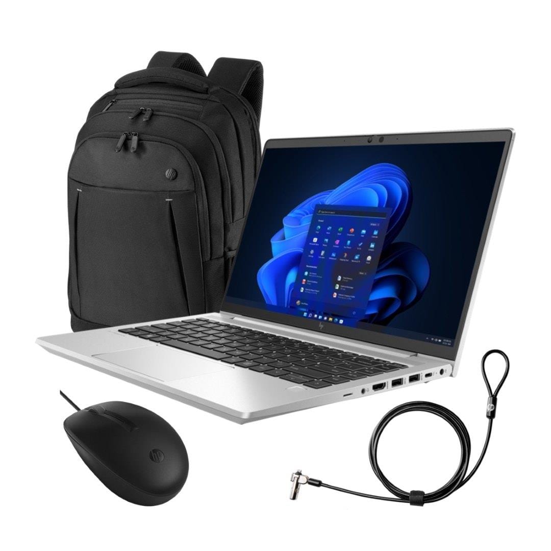 HP EliteBook 640 G9 Intel 14-inch Win 11 Pro Laptop and Mouse and Backpack and Nano Lock Bundle