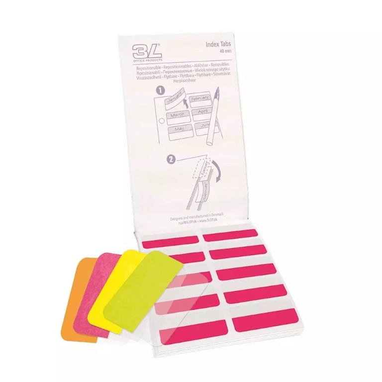 3L Index Tabs Pad 12 x 40mm Assorted Colours 120-pack 3L/IT10592