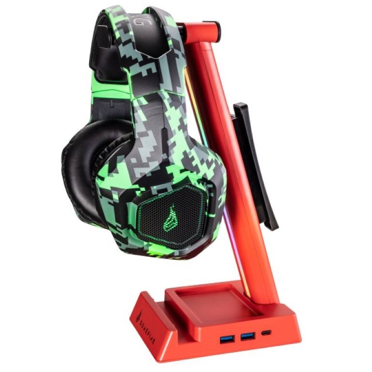 SureFire Vinson N2 RGB Dual Gaming Headset Stand with USB Hub Red 48848