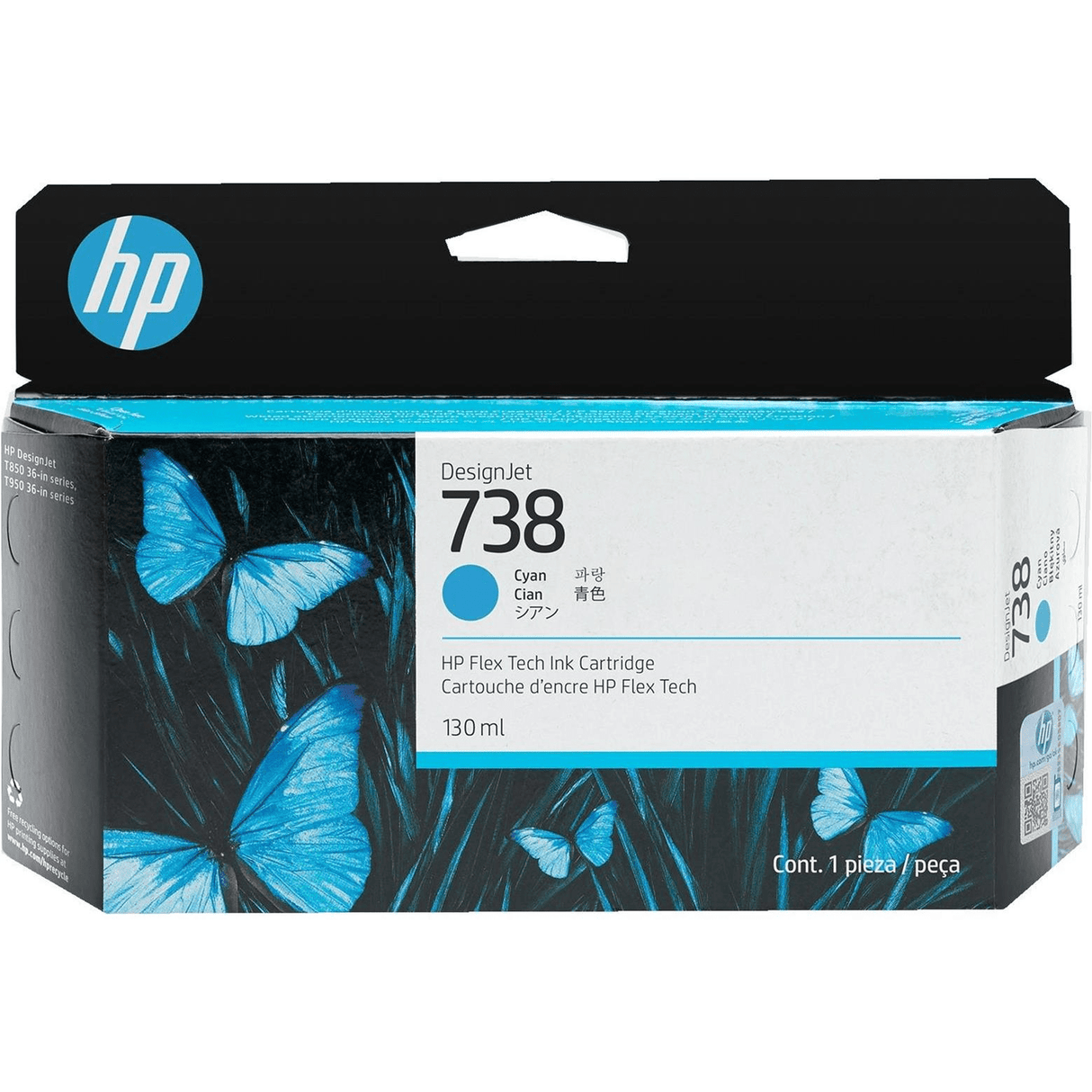 HP 738 Cyan Printer Ink Cartridge Original 498N5A Single-pack 498N5A