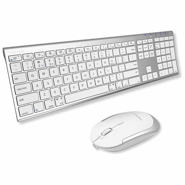 Macally Premium Bluetooth Rechargeable Keyboard and Mouse Combo for Mac - Silver ACEBTKEYACB