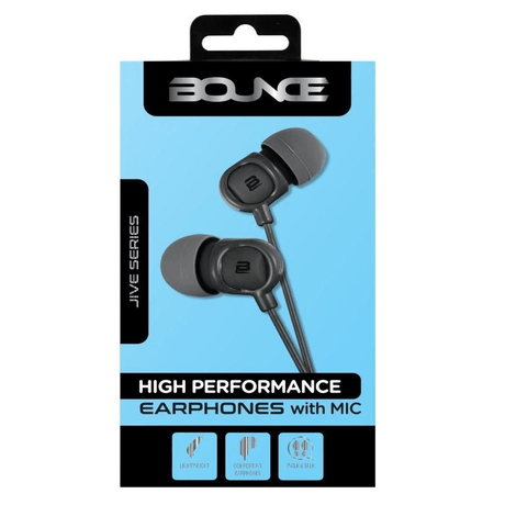 Bounce Jive Series In-Ear Earphones with Microphone Black BO-1002-BK