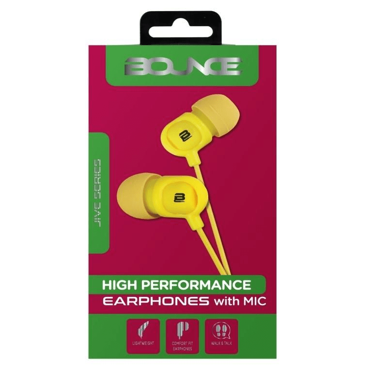 Bounce Jive Series In-Ear Earphones with Microphone Yellow BO-1002-YL