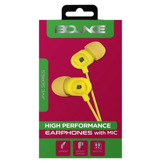 Bounce Jive Series In-Ear Earphones with Microphone Yellow BO-1002-YL