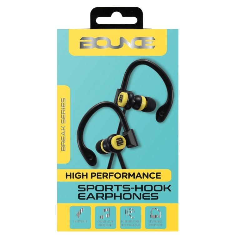 Bounce Break Series Hook-on In-Ear Earphones Black-Yellow BO-1004-BKYL