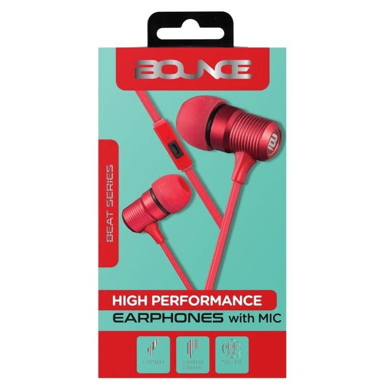 Bounce Beat Series In-Ear Earphones with Microphone Red BO-1006-RD