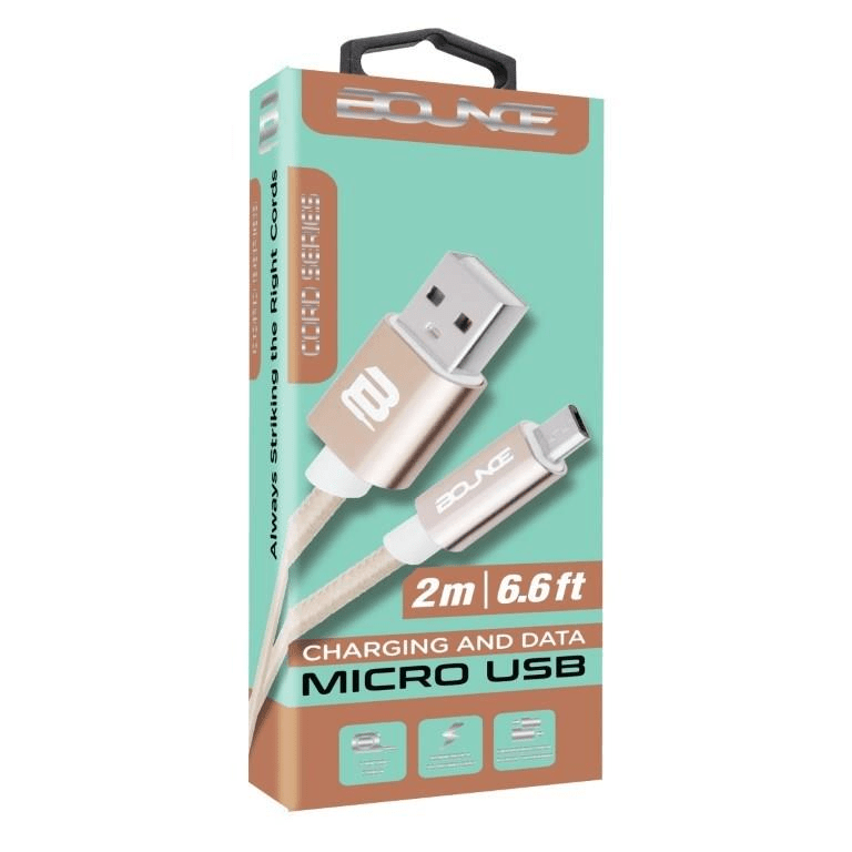 Bounce Cord Series USB-A to Micro USB Charging and Data Cable 2m Champagne Gold BO-20008-GD