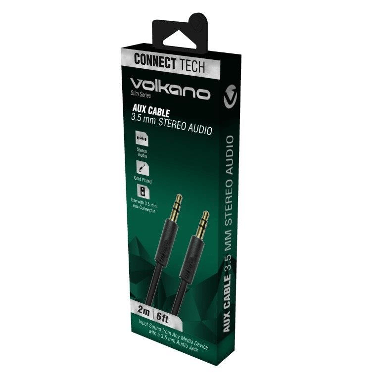 Volkano Slim Series 3.5mm Aux Stereo Cable 2m Black CAB348-BK