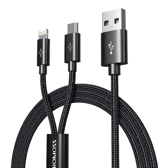 Romoss CB209 USB-A to Lightning and USB-Micro 1.5m Nylon Braided Cable Space Grey CB209-71-233