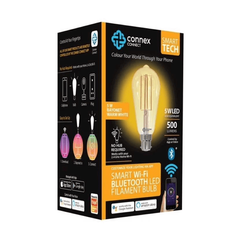 Connex Smart WiFi 5W LED Amber Filament Vintage Bayonet Warm White Bulb CC-L2001-6