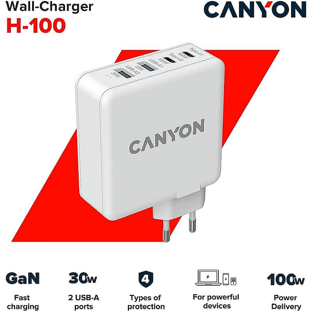 Canyon H-100 Fast Charge GaN Wall Charger CND-CHA100W01