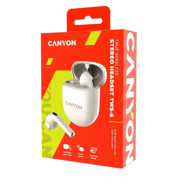 Canyon TWS-6 Bluetooth Headset with Microphone White CNS-TWS6BE