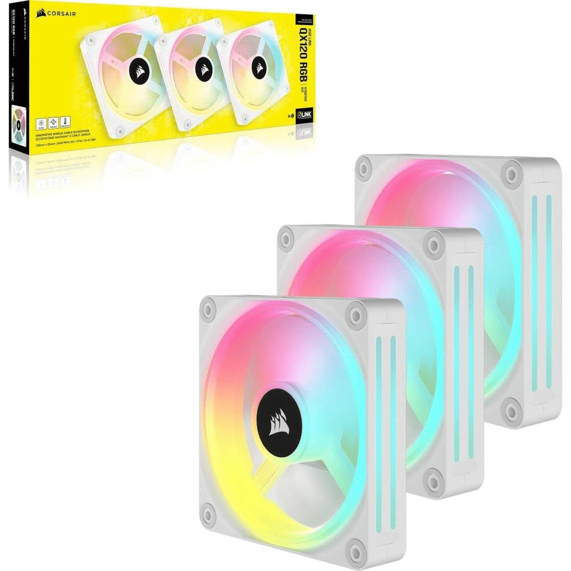 Corsair iCUE Link QX120 ARGB 120mm PC Case Fan - 3-pack White CO-9051006-WW