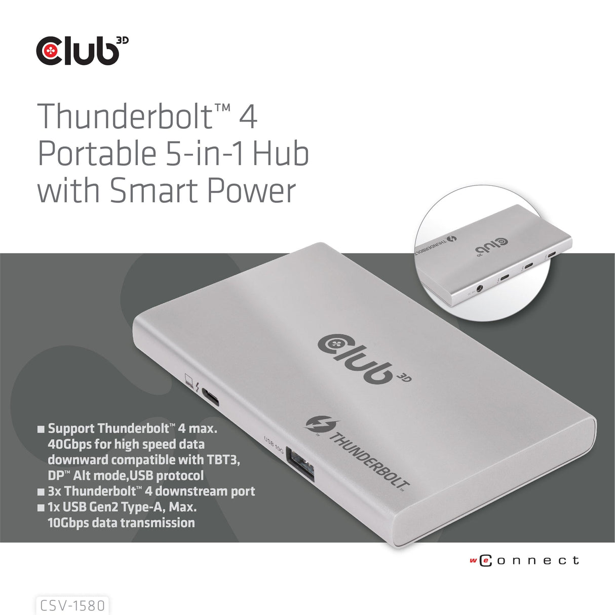 Club 3D Certified Thunderbolt 4 Portable 5-in-1 Hub with Smart Power CSV-1580-CLUB3D