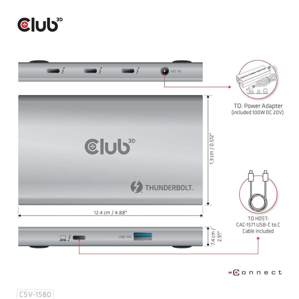 Club 3D Certified Thunderbolt 4 Portable 5-in-1 Hub with Smart Power CSV-1580-CLUB3D