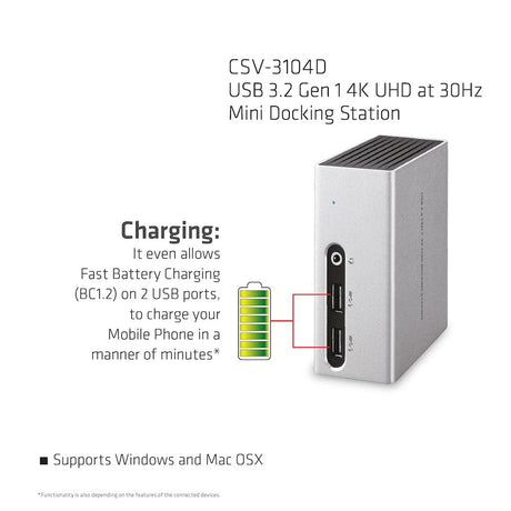 Club 3D USB 3.2 Gen 1 4K UHD at 30Hz Mini Docking Station Ultra Slim Design CSV-3104D