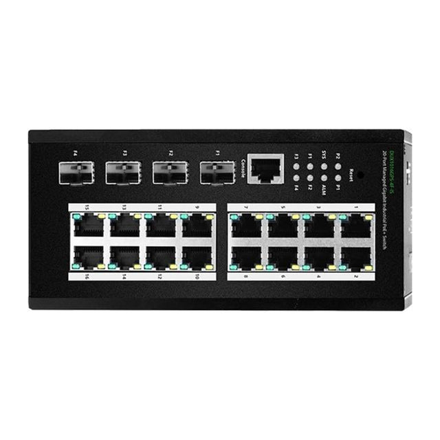 DuxNet 16-port GbE PoE L2 Managed Industrial Switch with 4x SFP Ports DUX1016GPS-4F-IS