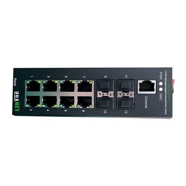 DuxNet 8-port GbE PoE L2 Managed Industrial Switch with 4x SFP Ports DUX108GPS-4F-ISv2