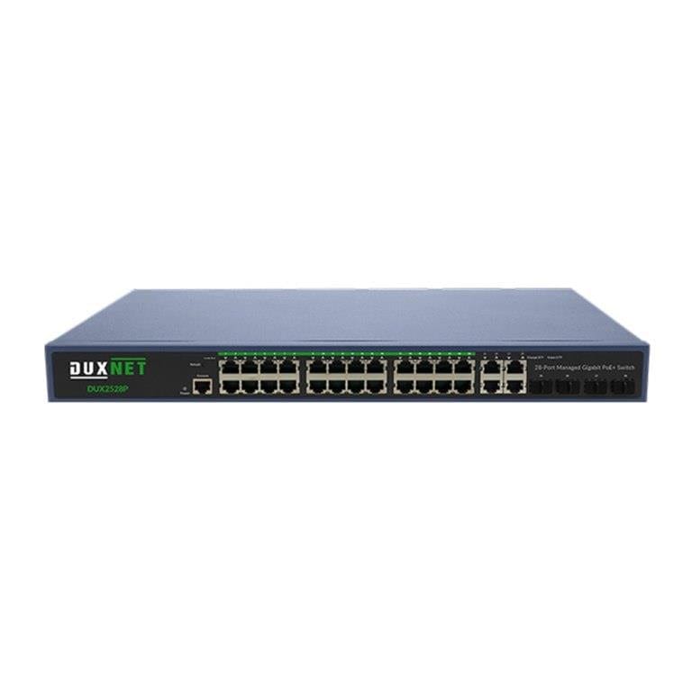 DuxNet 24-port GbE PoE+ L2 Managed Switch with 4x GbE/SFP Combo Ports DUX2528P