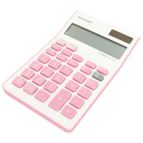 Sharp EL-124T-BPK Twin Power 12-digit Display Desk Calculator Pink