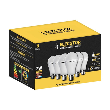 Elecstor B22 7W 1200mah Rechargeable LED Bulb 6-pack - Warm White ELE-A60-7W-B226PWW