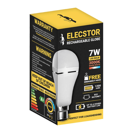 Elecstor B22 7W 1200mah Rechargeable LED Bulb - Warm White ELE-A60-7W-B22WW