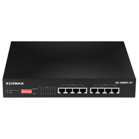 Edimax 8-port Gigabit PoE+ Long Range Ethernet Unmanaged Switch with DIP Switch GS-1008PL V2