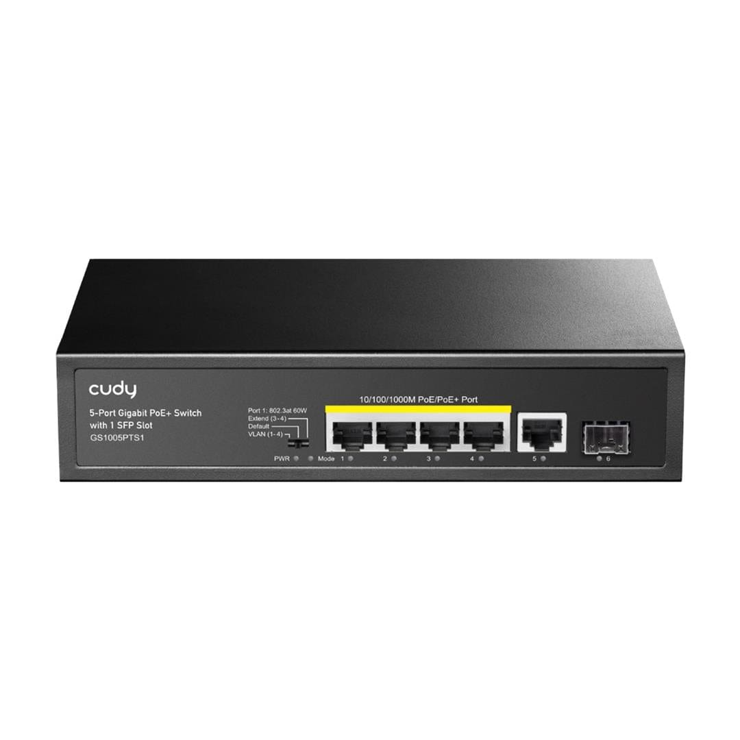 Cudy GS1005PTS1 4-port GbE PoE+ Unmanaged Network Switch with 1x GbE and 1x SFP Uplink Ports