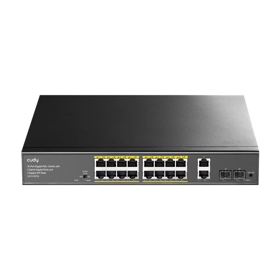 Cudy GS1018PS2 16-port GbE PoE+ Unmanaged Network Switch with 2x GbE Uplink and 2x SFP Ports