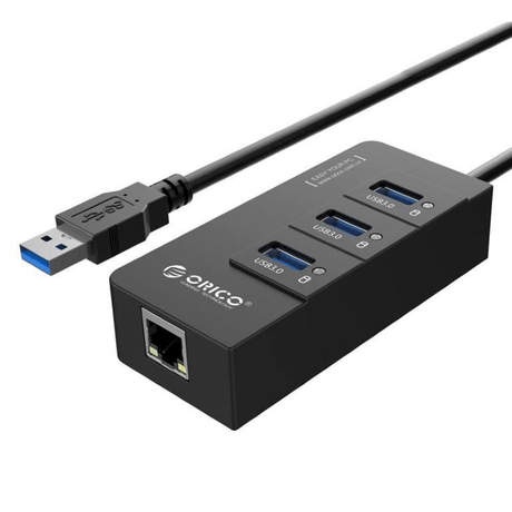 Orico 3-port USB Type-A Wired Hub with Gigabit Ethernet Adapter HR01-U3-V1-BK-BP