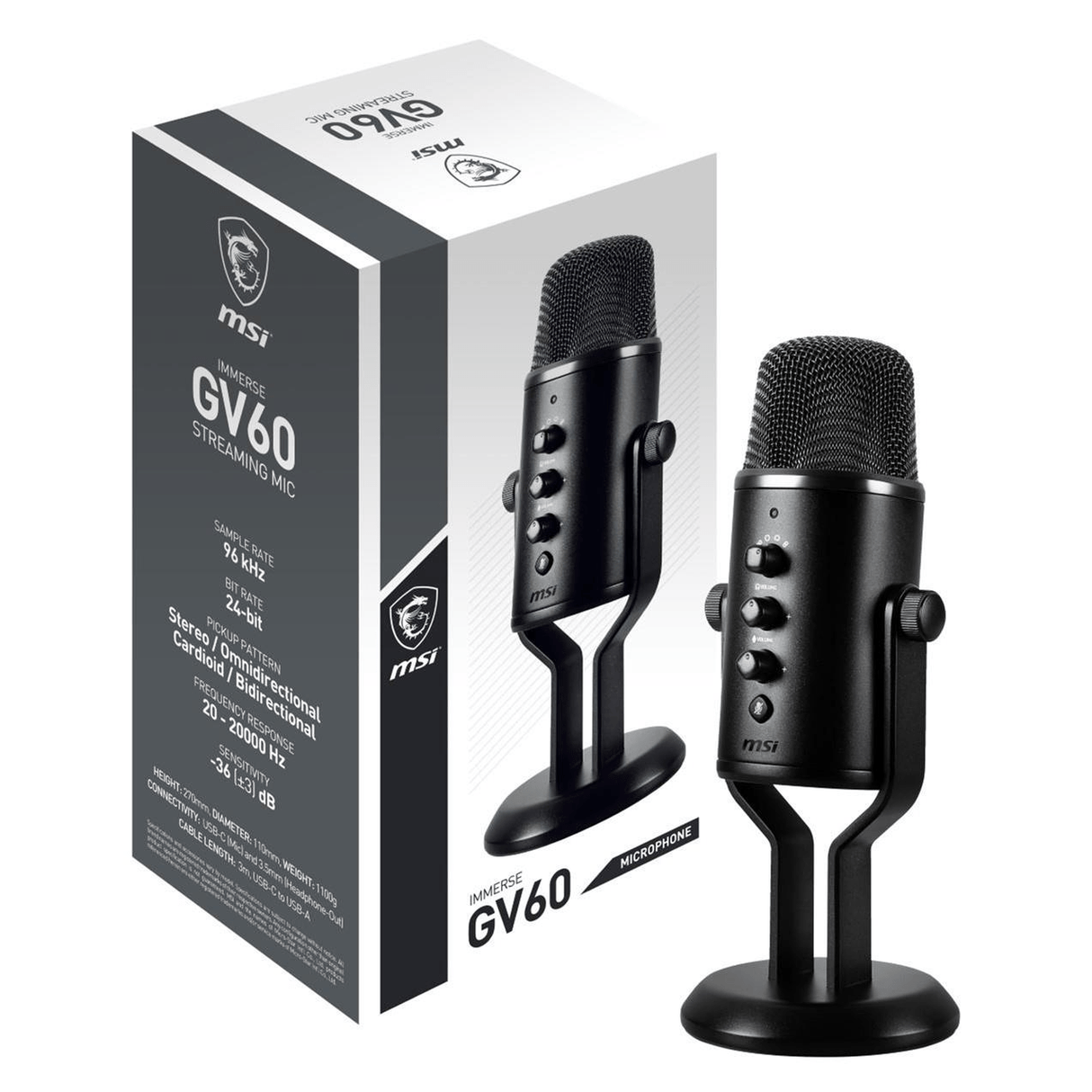 MSI Immerse GV60 Streaming Mic USB Type-C Interface and 3.5mm Aux