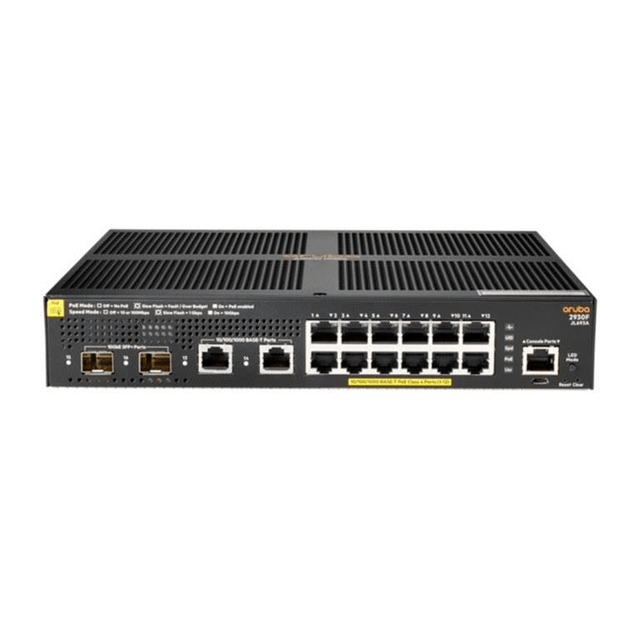 HPE Aruba 2930F 12-port PoE+ GbE Managed Switch with 2x SFP+ and 2x GbE Uplink ports JL693A