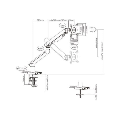 Lumi LDT09-C012U Single Monitor Gas Spring Aluminium 17 to 32-inch Desk Bracket