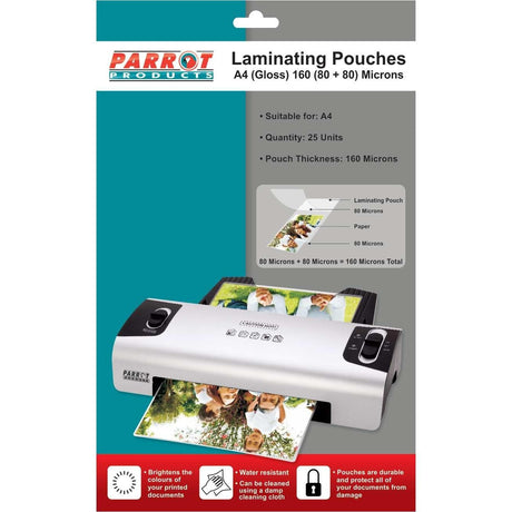 Parrot Laminating Pouches A4 Gloss 220x310mm 160 80 and 80 Microns 100-pack LFA480