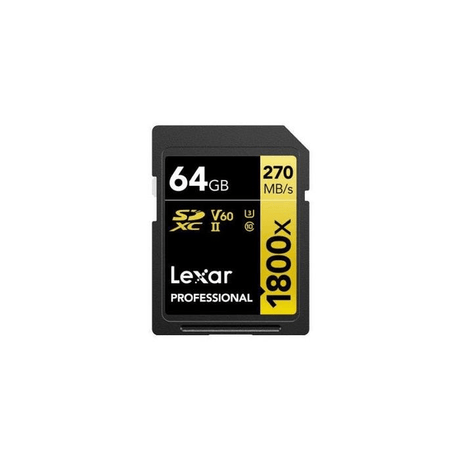 Lexar SD Pro 1800x 64GB SDXC UHS-II Memory Card LXSD1800P64