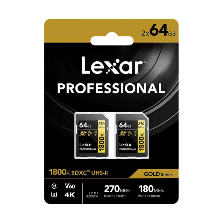 Lexar SD Professional 64GB 1800x SDXC Memory Card 2-pack LXSD1800P64TWIN