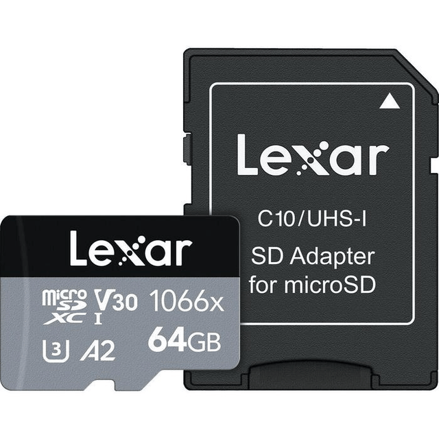 Lexar Professional 1066x 64GB microSDXC UHS-I Memory Card with SD Adapter LXSDM106664A