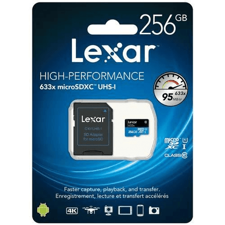 Lexar High-Performance 633x 256GB microSDXC UHS-I Memory Card with SD Adapter LXSDM633256A