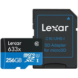 Lexar High-Performance 633x 256GB microSDXC UHS-I Memory Card with SD Adapter LXSDM633256A