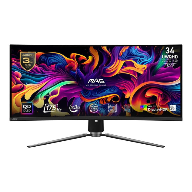 MSI MAG 341CQP QD-OLED 34-inch 3440 x 1440p UWQHD 21:9 175Hz 0.03ms QD-OLED Curved Gaming Monitor