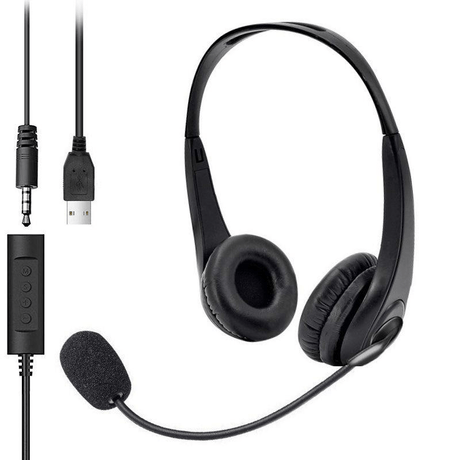 Tuff-Luv In-line Jack Stereo Dual Headset with Microphone - Black MF560