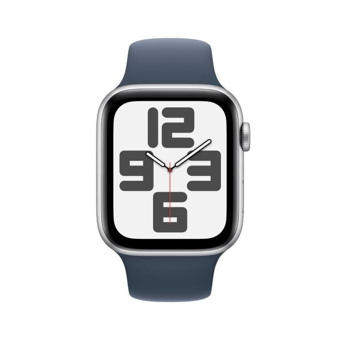 Apple Watch SE GPS 44mm Silver Aluminium Case with Storm Blue Sport Band MREE3QR/A