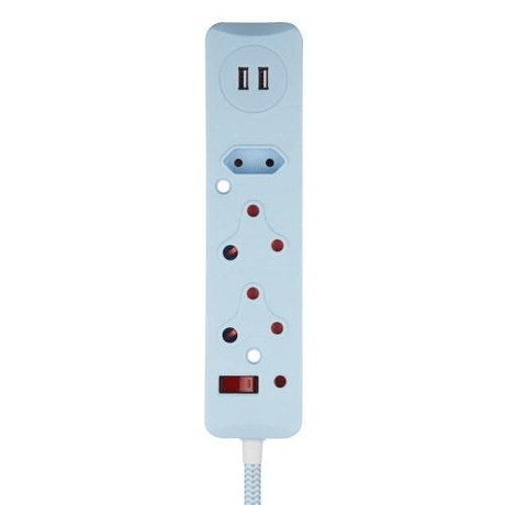 Switched 50cm 3-way Surge Protected Multiplug with Dual 2.4A USB Ports Braided Cord - Blue MS-8501-05-BL