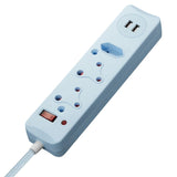 Switched 50cm 3-way Surge Protected Multiplug with Dual 2.4A USB Ports Braided Cord - Blue MS-8501-05-BL